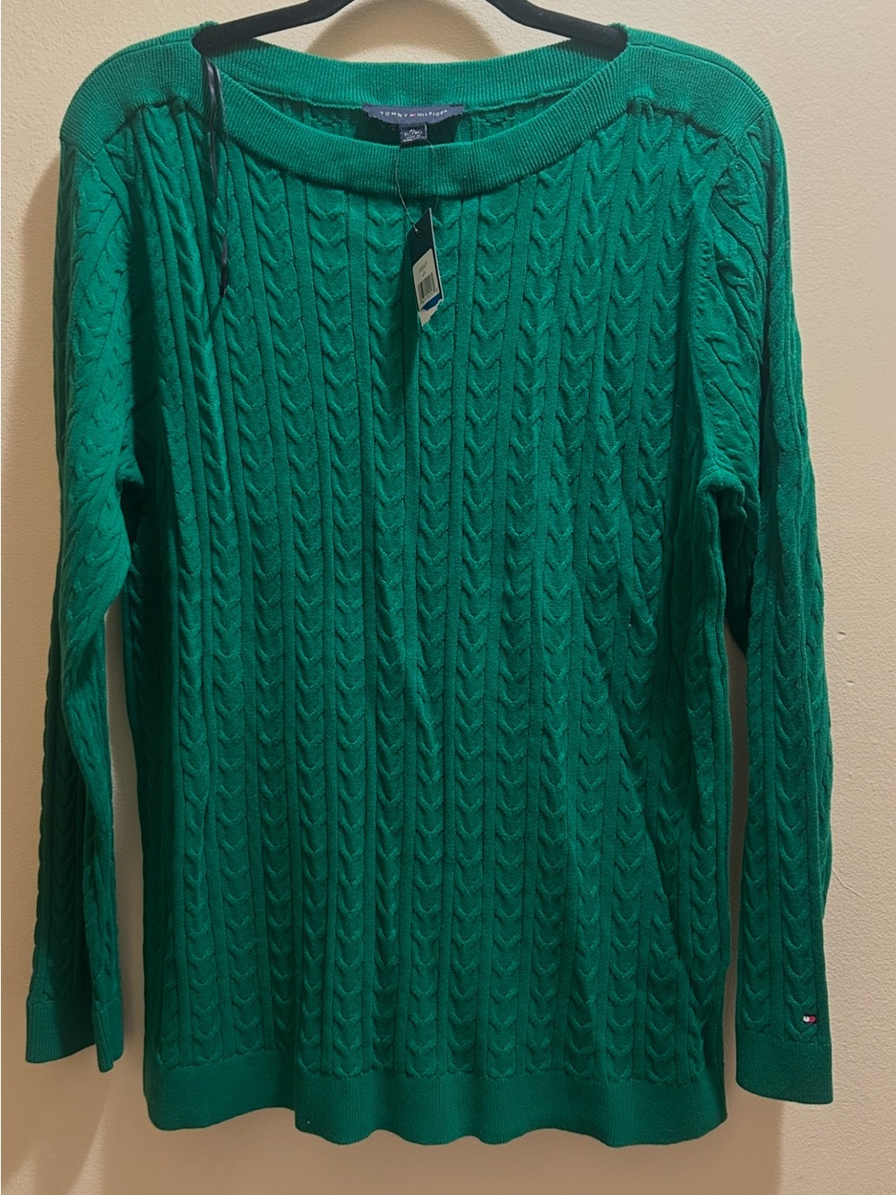 Tommy Hilfiger Emerald Green Cable Knit Crewneck Sweater